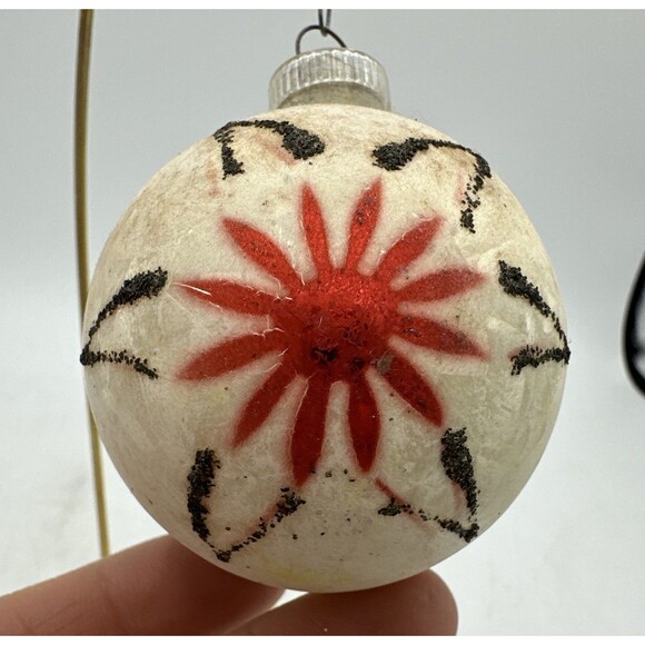Vintage Red Star Flower Ornament Glass Plastic Cap Christmas Bulb West Germany - Picture 2 of 9